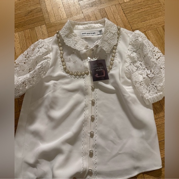 SELF-PORTRAIT Faux-Pearl Embellished Crepe blouse - Picture 9 of 12